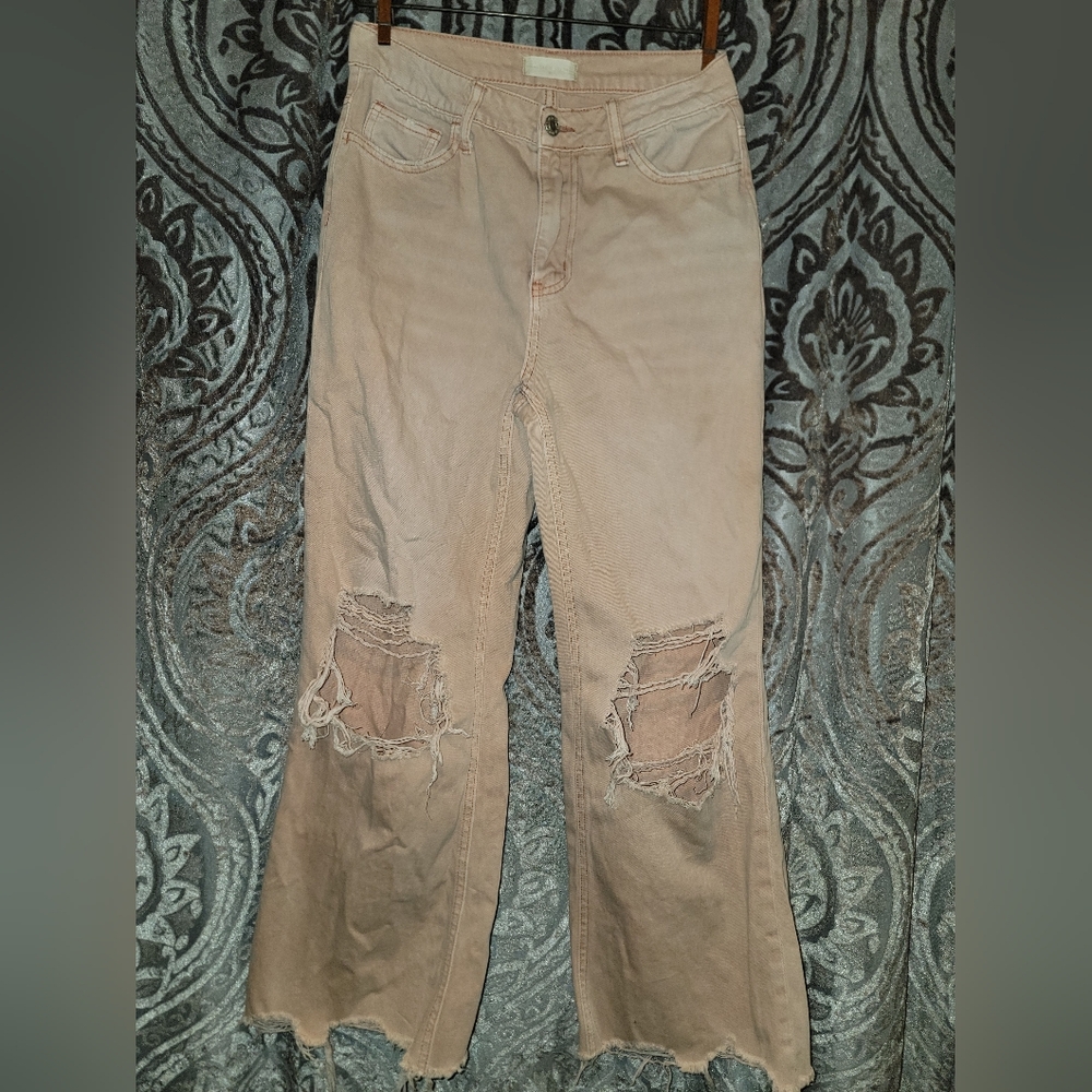Altar'd State Dusty Rose Distressed Wide Leg Jeans